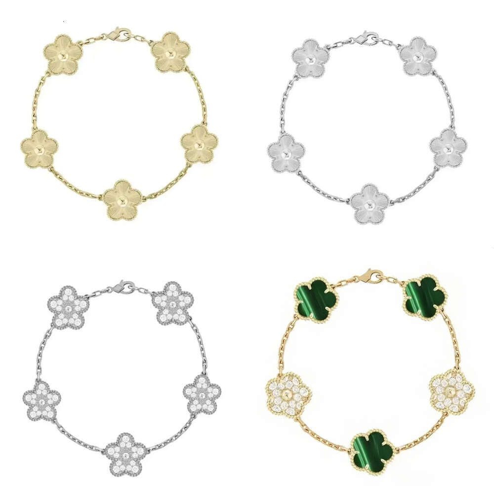 Exquisite Clover Bracelet For Women Jewelry Chain Bracelets Gold Silver Plate Inlay Agate Diamond Clover And Five Flower Bracelet Fashion Charm Wedding Gift Party