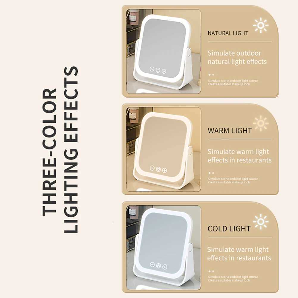 3 Colors LED Makeup Mirror Smart Eversible Dimmable Touch Screen Cosmetic Mirrors Electric Rotatable Makeup Beauty for TabletopT251213
