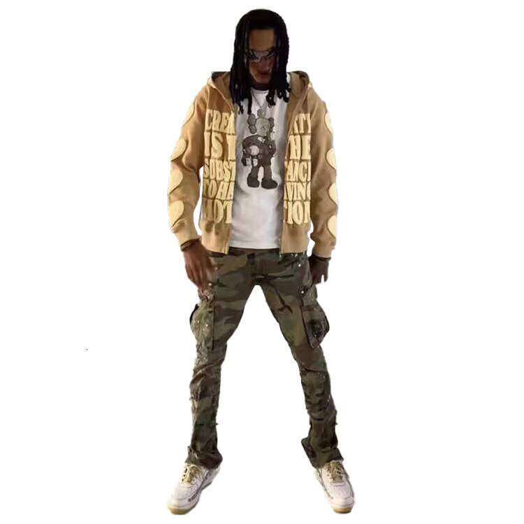 Mens Heavyweight High Comfortable Streetwear 450 GSM Designer Good Quality Plain Puff Print Full Face Zip up Hoodie