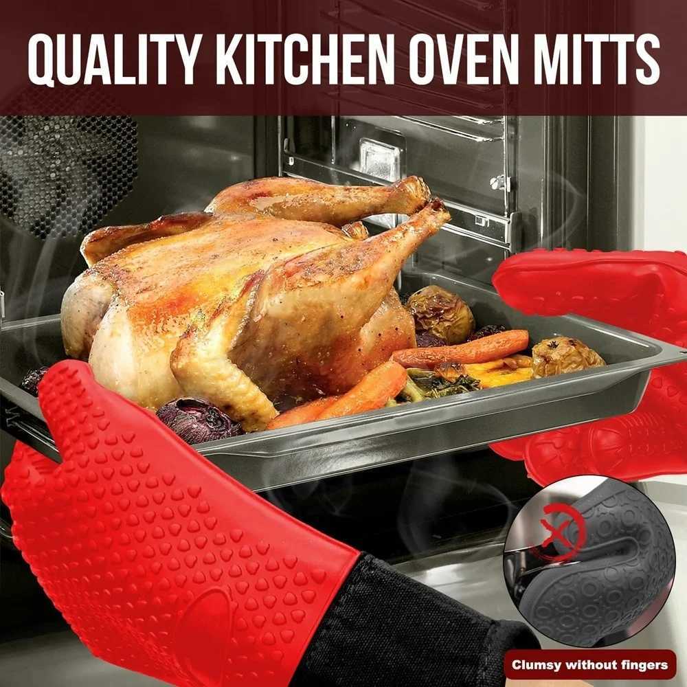 Long Thick Silicone Gloves Heat-resistant Non-slip Microwave Oven Mitts Kitchen BBQ Baking Cooking Canvas ing Oven Gloves H251212