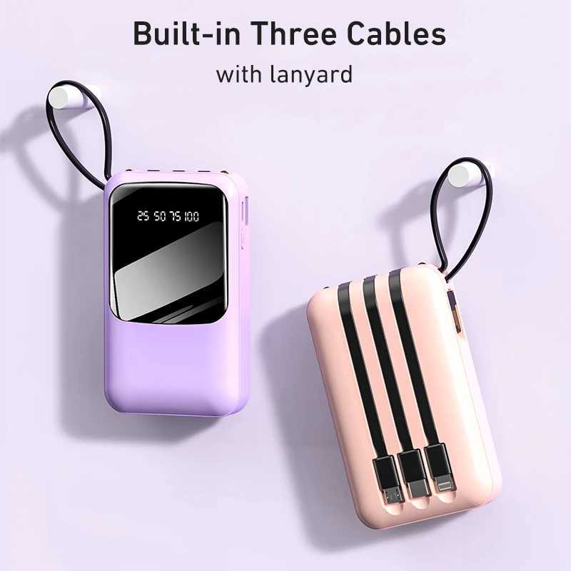 Mini Power Bank 20000mAh for iPhone 12 Poverbank with Cable Portable External Battery Charger Powerbank H251213