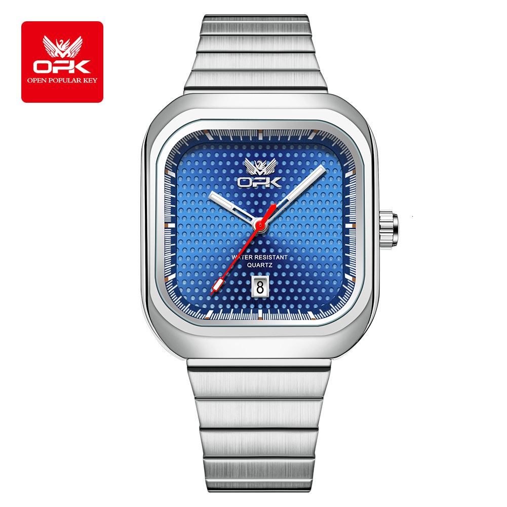 OPK Designer Men's Watch Square Fashionable Steel Band Men's Watch Luminous Waterproof Luxury Outdoor Sports Wristwatch Free Shipping