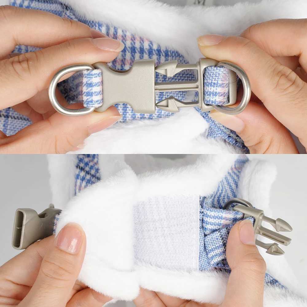 Winter Warm Dog Harness Leash Set Soft Fur Padded Dog Harness Vest No Pull Adjustable Pet Harness With Lead Leash Cute Bowknot M251213
