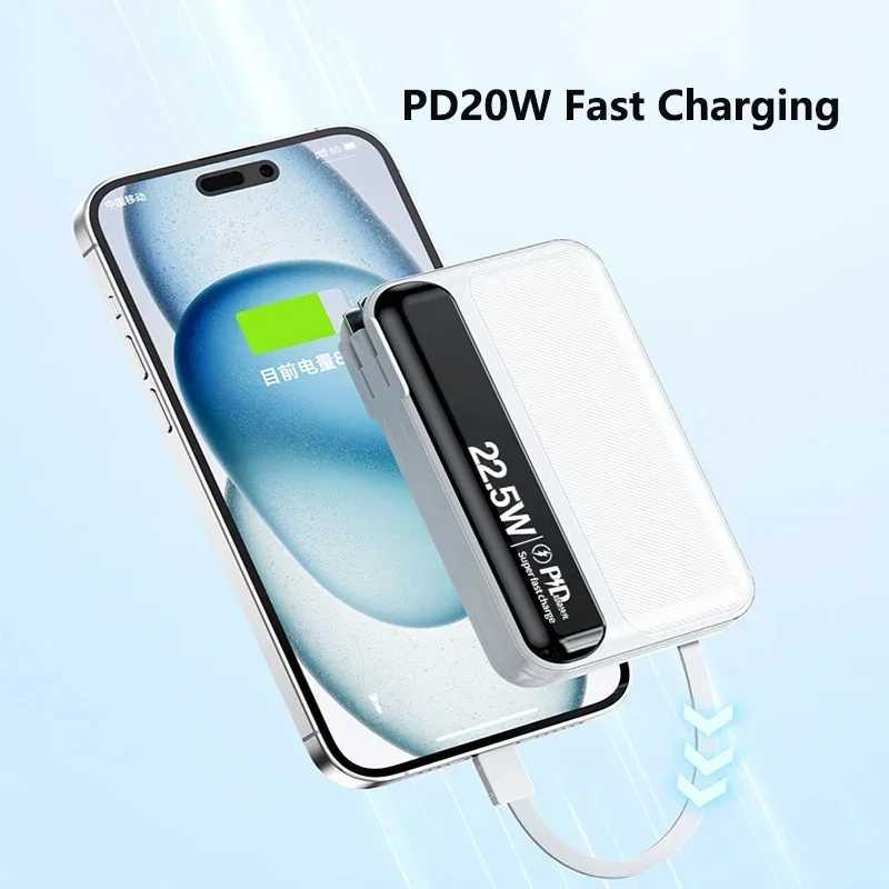 20000mAh Portable Power Bank Built in Cable with AC Plug Wall Charger 225W Fast Charging Powerbank for IPhone H251213