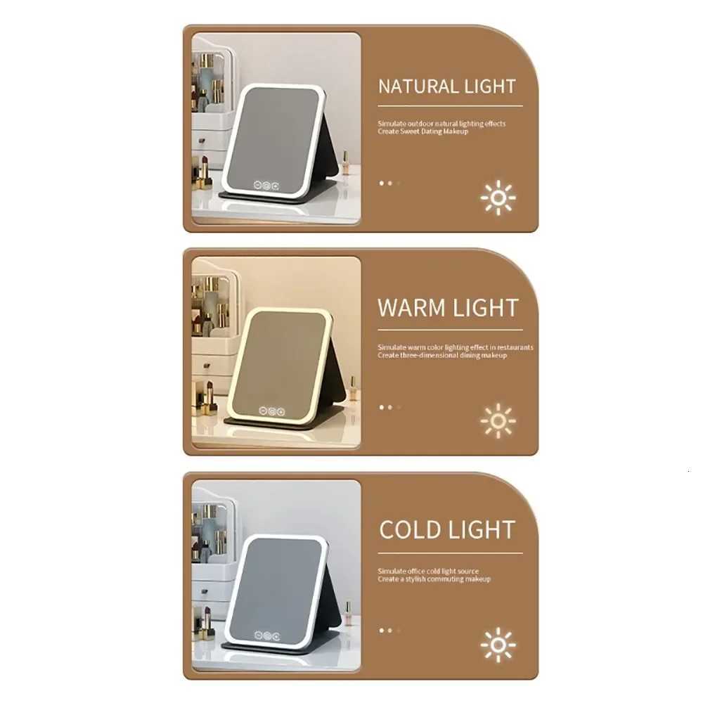 Rechargeable Lighted Makeup Mirror with 3-Color Dimmable Night Light - Touch Control Foldable DesignT251213