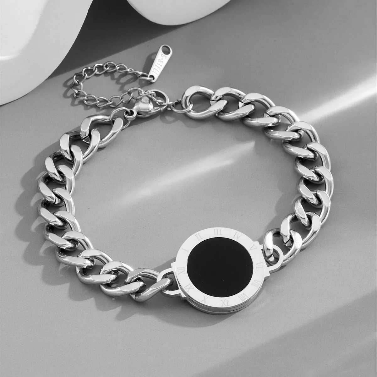 Trendy Ins Style Cuban Chain Stainless Steel Minimalist Fashion Roman Numerals Accessory for Women M251213