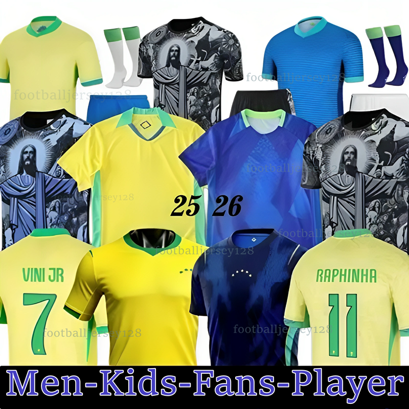 BraziLS Soccer Jersey 24 25 26 27 Copa America Cup NEYMAR VINI JR 2025 BrasIL National Team Football Shirt 2026 JESUS Special Home Fans Player Men Kids Kit Sets RODRYGO