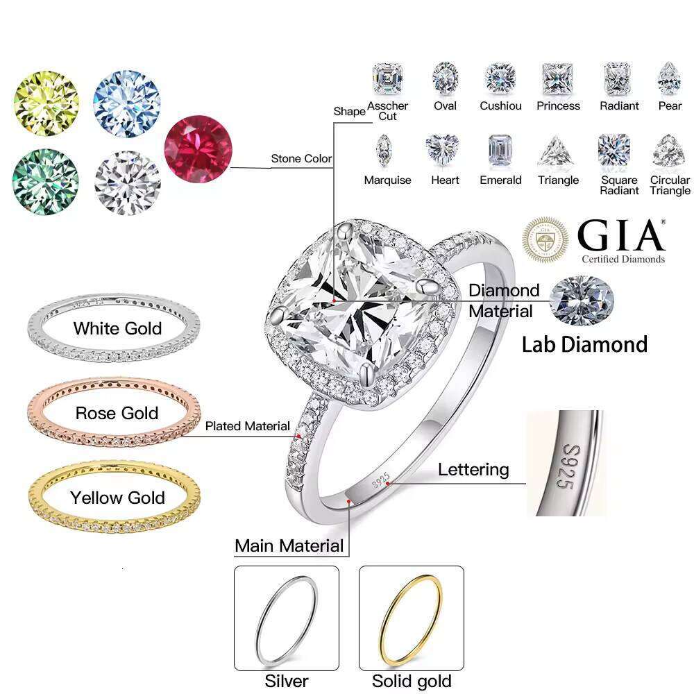 Wholesale GRA Vvs Moissanite 10K 14K 18K Pure Gold Custom Emerald Radiant Oval Cut Engagement 925 Silver Diamond Ring for Women and Men