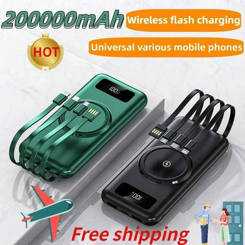 Wireless Power Bank with Large Capacity of 20000 MAh Fast Charging Android Universal Built-in Cable Mobile Power ply H251213