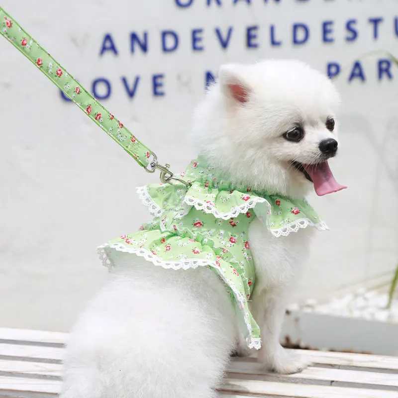 Dog Harness Dresses for Small Dogs Cute Floral Puppy Dress Leash Girl Bow Puppy Princess Dress with D-Ring Soft Mesh Pet Dress M251213