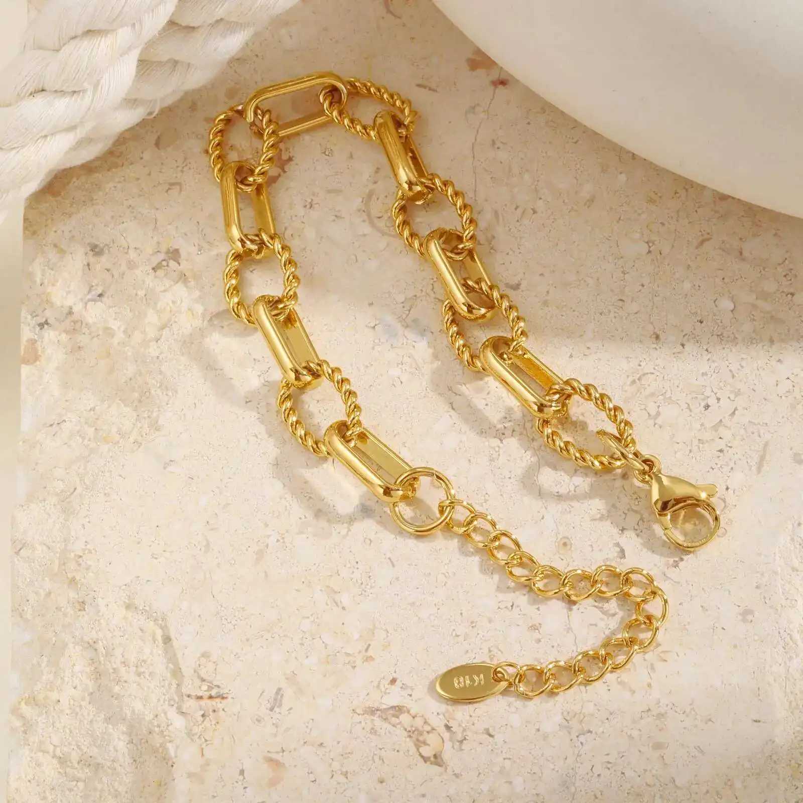 Prjewel Stainless Steel Handmade Chain s Gold Color Thick Oval Twist For Women Trendy Jewelry Mothers Day Gift M251213