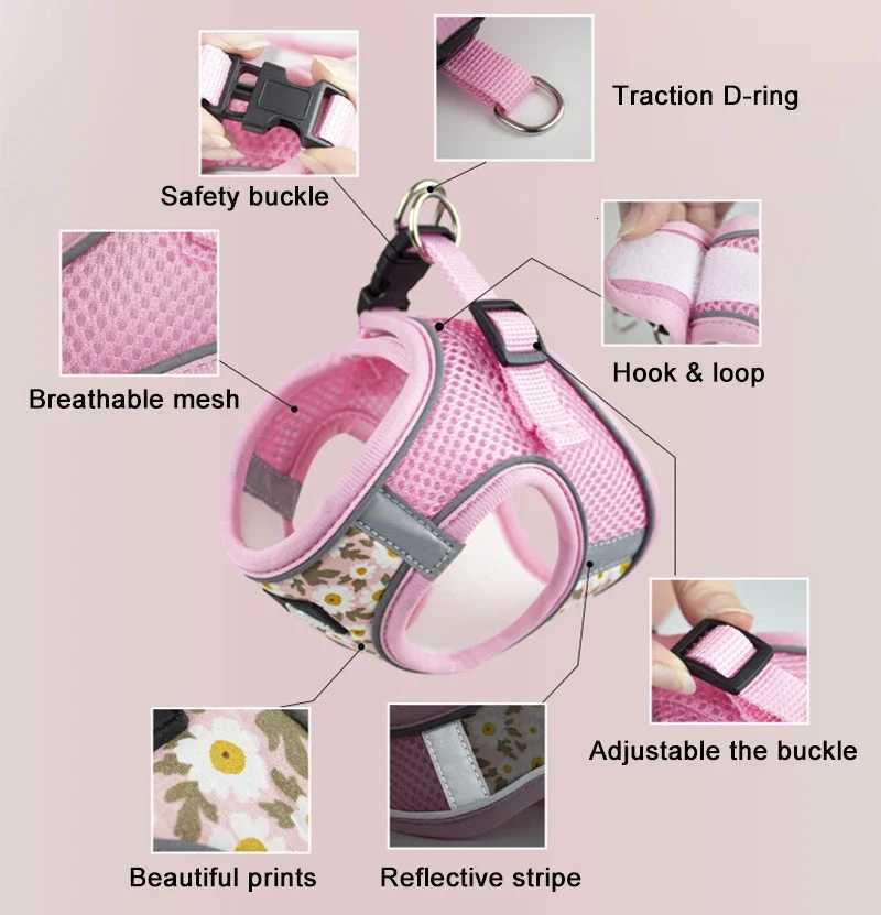 Dog Harness and Leash Set Reflective Pets Chest Strap for Small Puppy Cats Vest Harness Chihuahua Yorkies Teddy Walking Supplies M251213