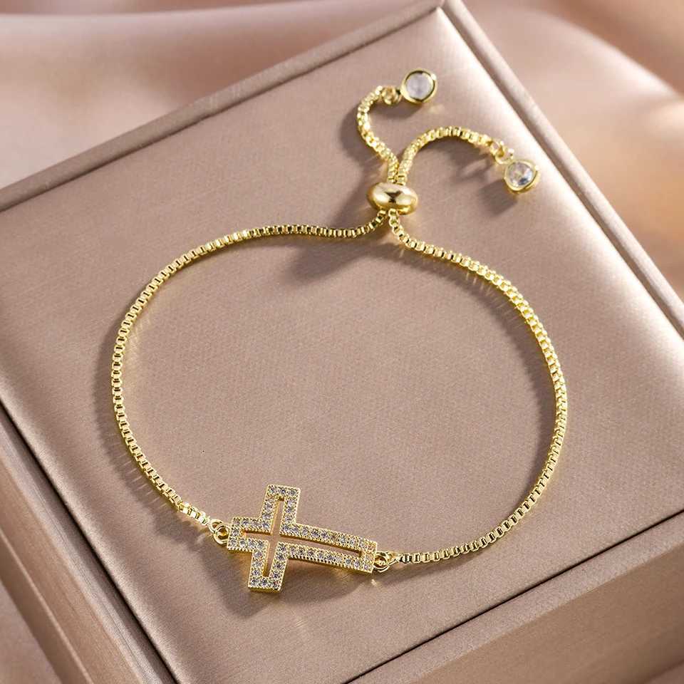 Yupsk Fashion Zircon Crystal Cross For Women Adjustable Golden Chain Charm Minimalist Daily Jewelry M251213