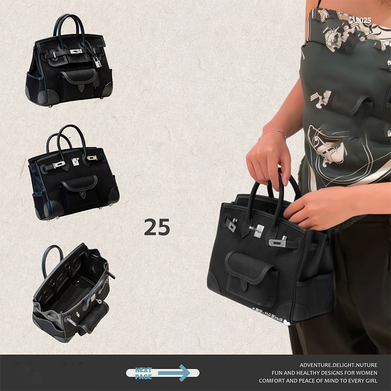 Designer Tote Bag Women's Black White Canvas Leather Shoulder Bag Silver Hardware Lock Top Handle Tote Luxury Fashion Handbag Semi Handmade Sewing