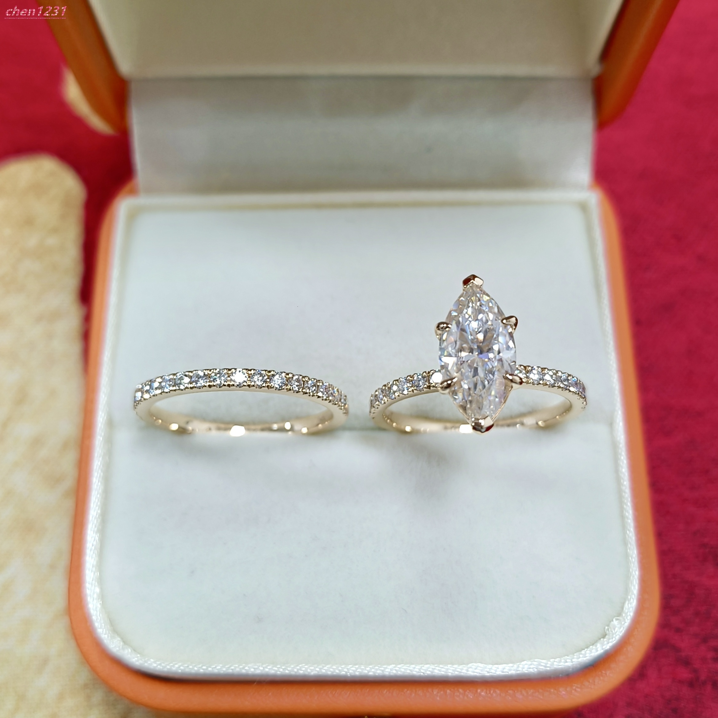 2.5CT Marquise Cut Moissanite Center Band 925Silver Ring Set MQ