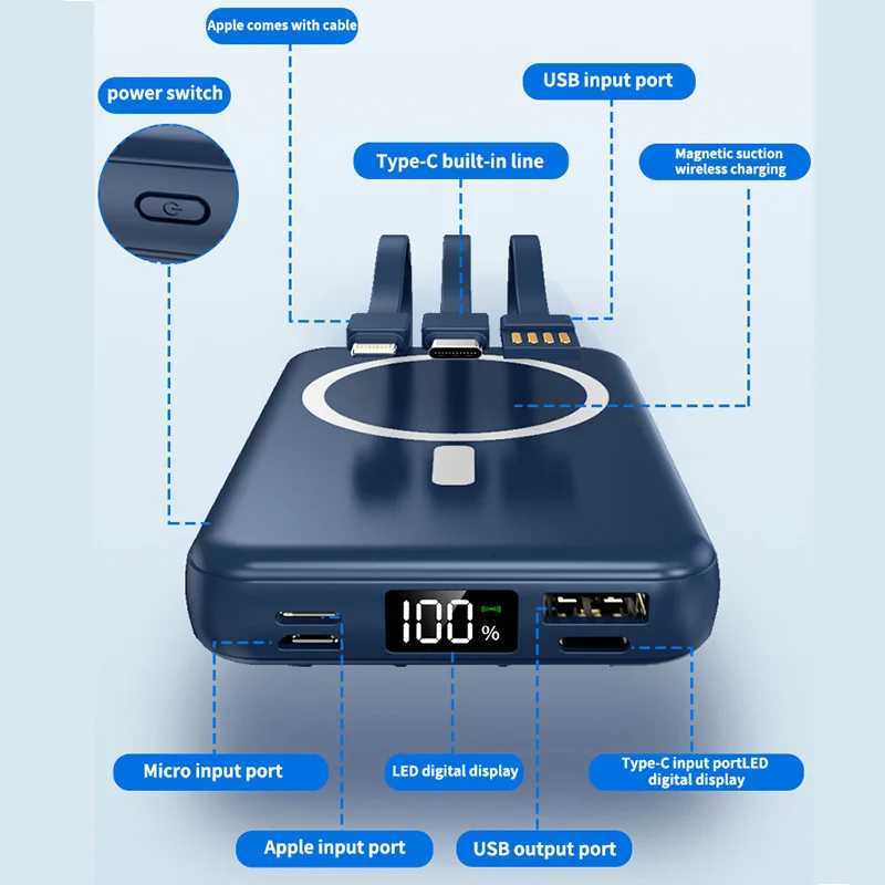 10000mAh Wireless Magnetic Powerbank with 3 Cables Fast Charging for Power Bank Wireless Charger for IPhone H251213