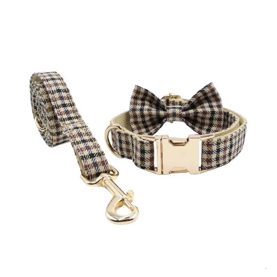 Plaid pet collar bow leash with adjustable metal buckle suitable for large medium and small dogs M251213