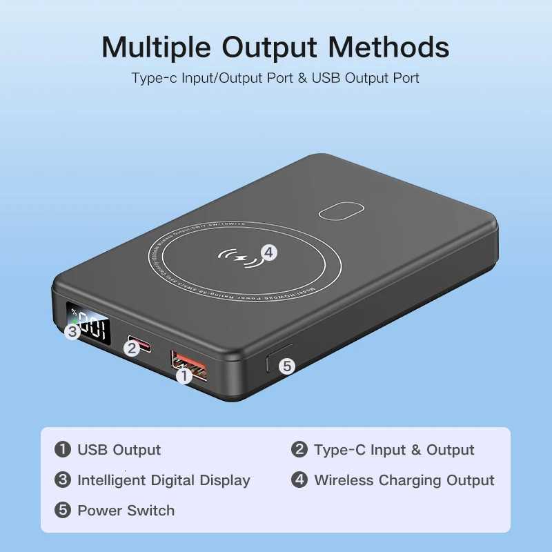 PUJIMAX Power Bank 10000mAh Portable Magnetic Wireless Portable Powerbank External Battery Charger For Iphone 14 15 16 Pro Max H251213