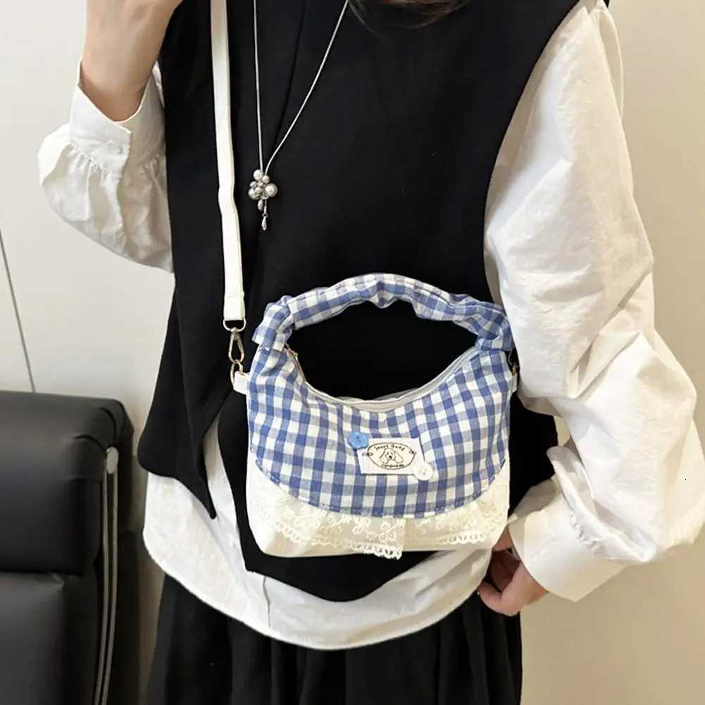 Bow Lace Splicing Dumpling Handbag Grid French Underarm pouch Tote bag Single-shoulder crossbody bag Daily commuting bagT251213