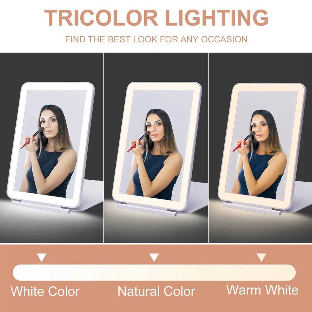 LED Makeup Mirror with Light Dimmable Cosmetic Mirror Folding Mirror for Travel Outwork Make-up Mirror Portable Vanity MirrorT251213