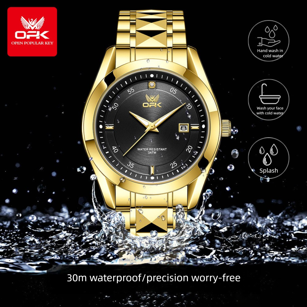 OPK Designer Men's Watch Steel Band Single Calendar Business Casual Outdoor Sports Men's Quartz Watch Luminous Waterproof Men's Watch