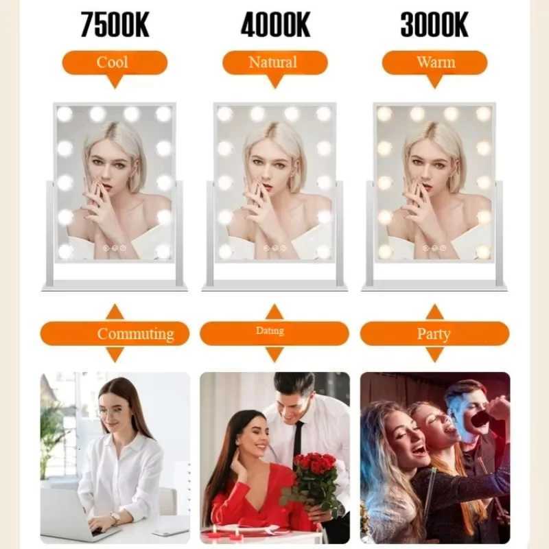 LED Light Bulb Mirror Portable Mirror Metal Smart Dressing Mirror Beauty Cosmetic MirrorT251213