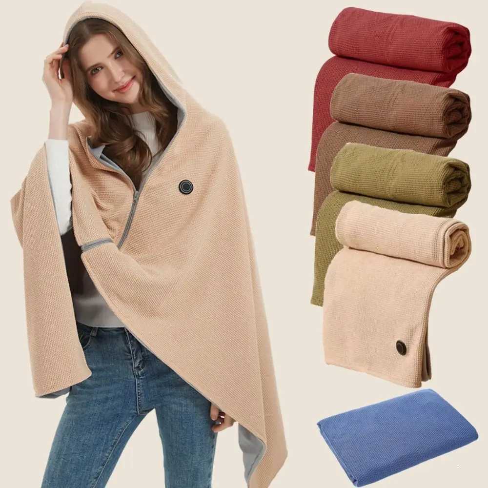 Soft Zippered Electric Blanket with Hat 3 Heat Levels Washable USB Heated Shawl Quickly Heating Foldable Body Warmer Wrap Y251212