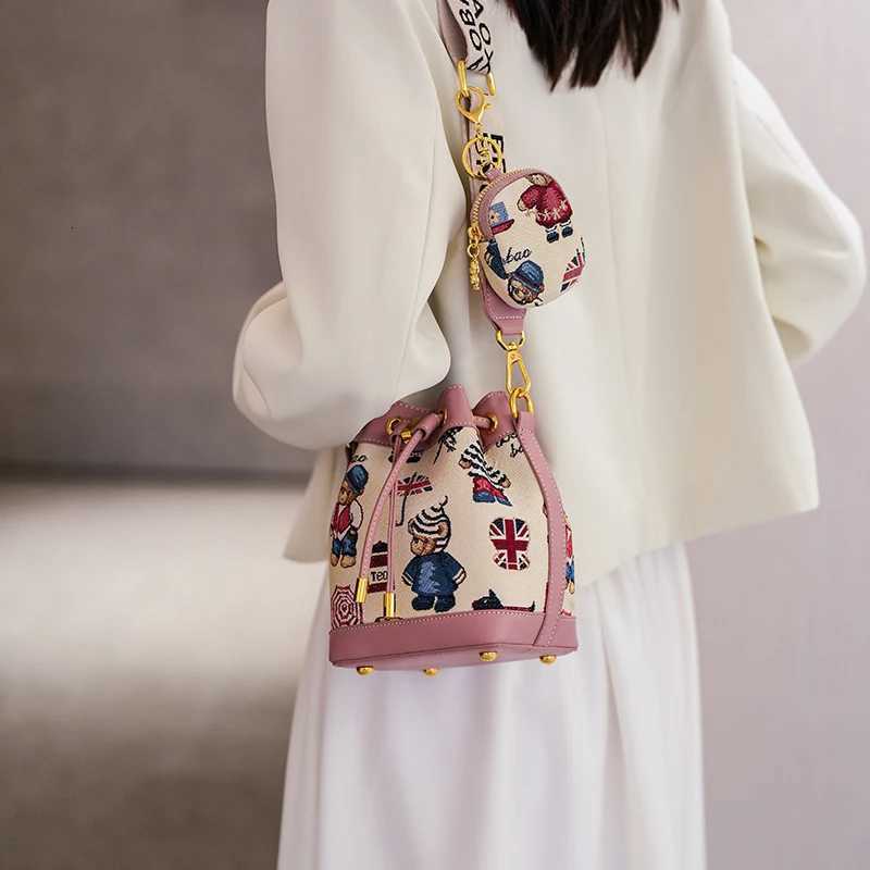 Fashion womens Shoulder bag Bucket Bag for Women 2025 Womens Cartoon Bear Light Luxury Versatile Crossbody Womens Bag PurseT251213