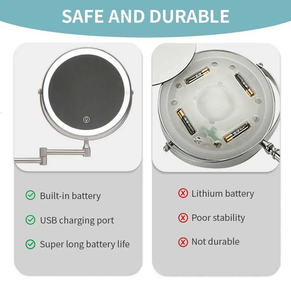 2025New 8 Inch Makeup Mirror Chrome 10x Magnifying Double Side USB Charging Bathroom 3 Color Light Smart Cosmetic Mirrors MakeupT251213