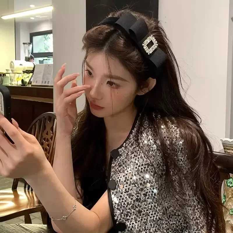 Black Double Layer Rhinestone band Rich Girl Style Non-Slip Wens Hair Hoop Versatile Elegant Outdoor Hair Accory Y251213