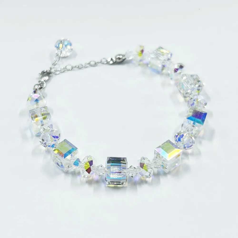 Daisini Sparking Cube Crystals from for Women Fashion Geometric Irregular Beads Quality Brass Cuff M251213