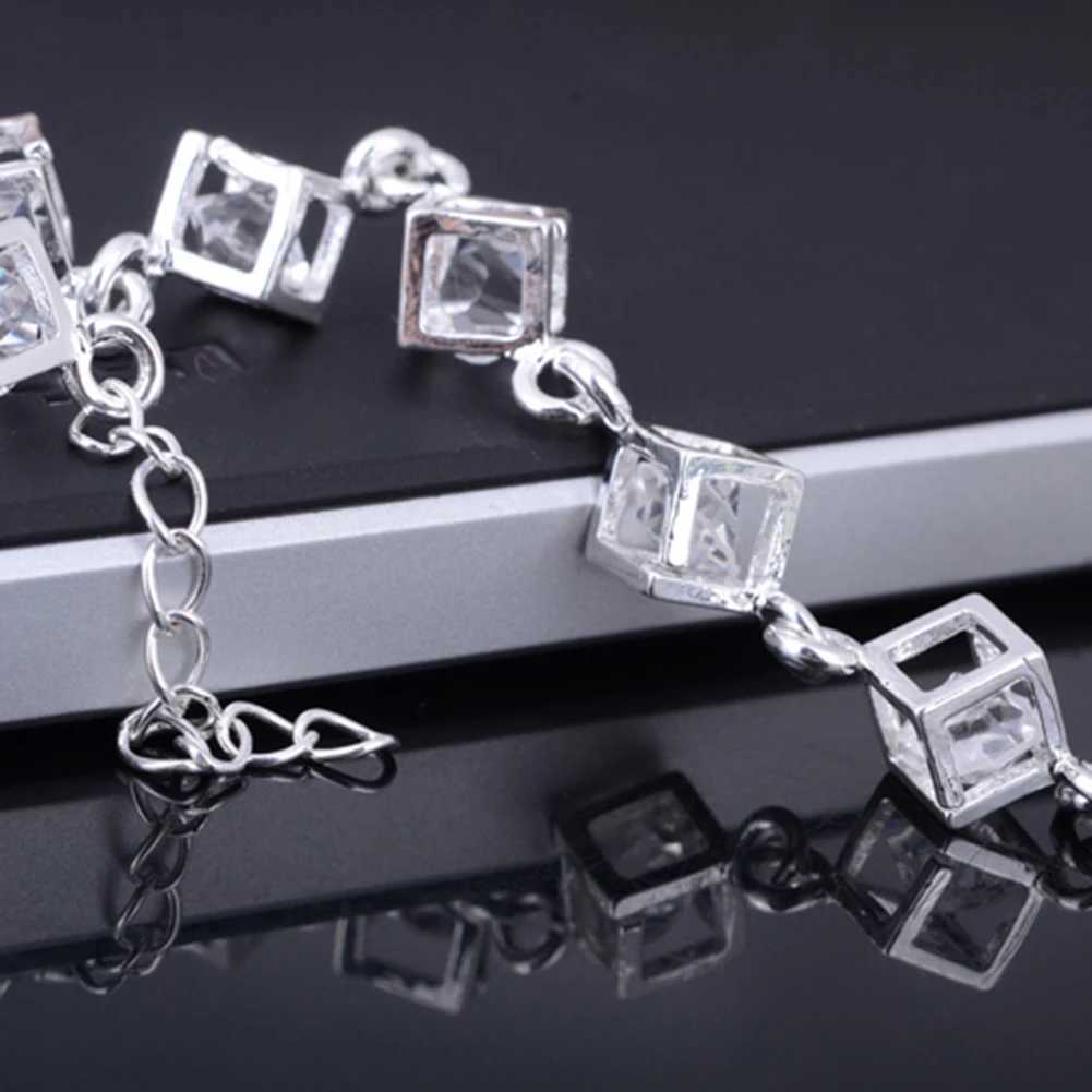 Women Heart Cube Clear Fashion Crystal Bangle Jewelry for Best Friends Gift Sterling Silver Square AAA Zircon M251213