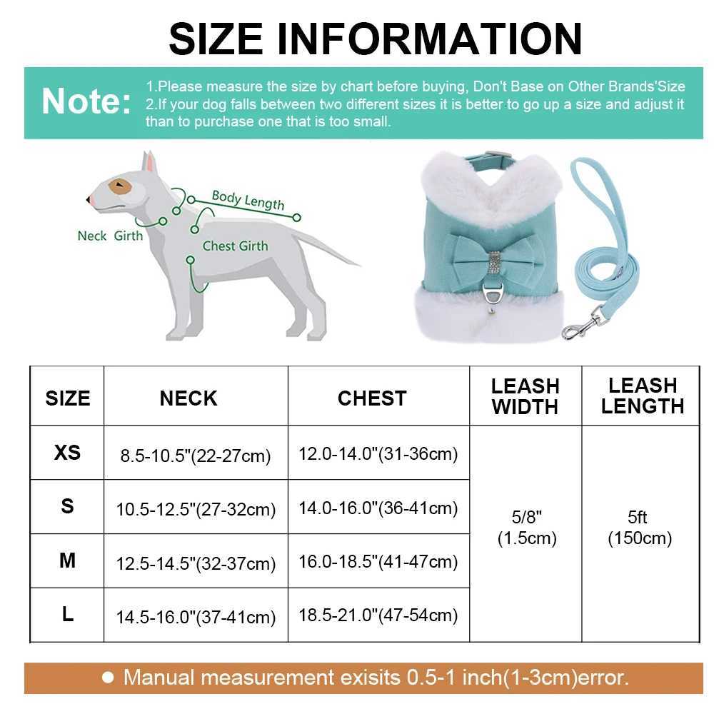 Warm Winter Dog Harness and Leash Set Cute Bowknot Pet Fur Vest Pets Puppy Clothes Vest Small Dog Clothing French Bulldog M251213