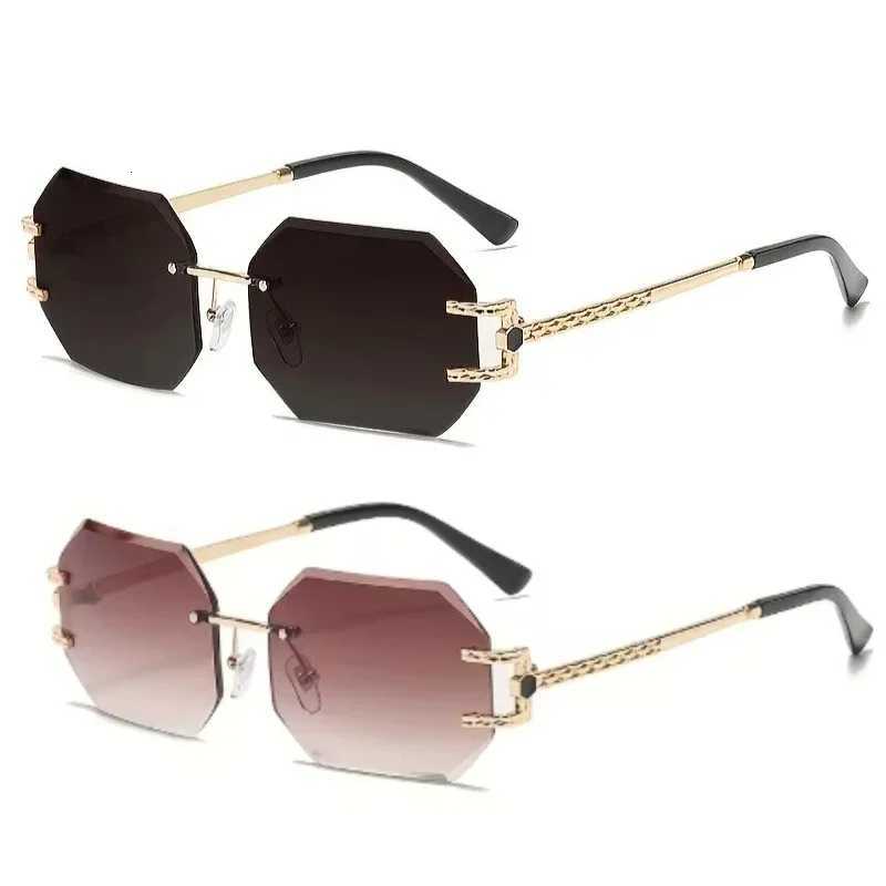 Vintage Rimless Sunglasses Women Men Brand Designer Polygon Sun Glasses Female Trendy Rectangle Cutting Len Shades Eyewear UV400T251213