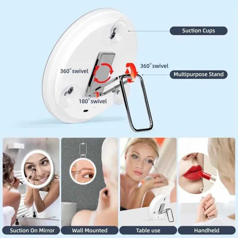 6 Inch Adjustable Stand Magnifying Mirror with Light High-Definition Suction Cup LED Makeup Mirror Foldable 5/10/20/30xT251213