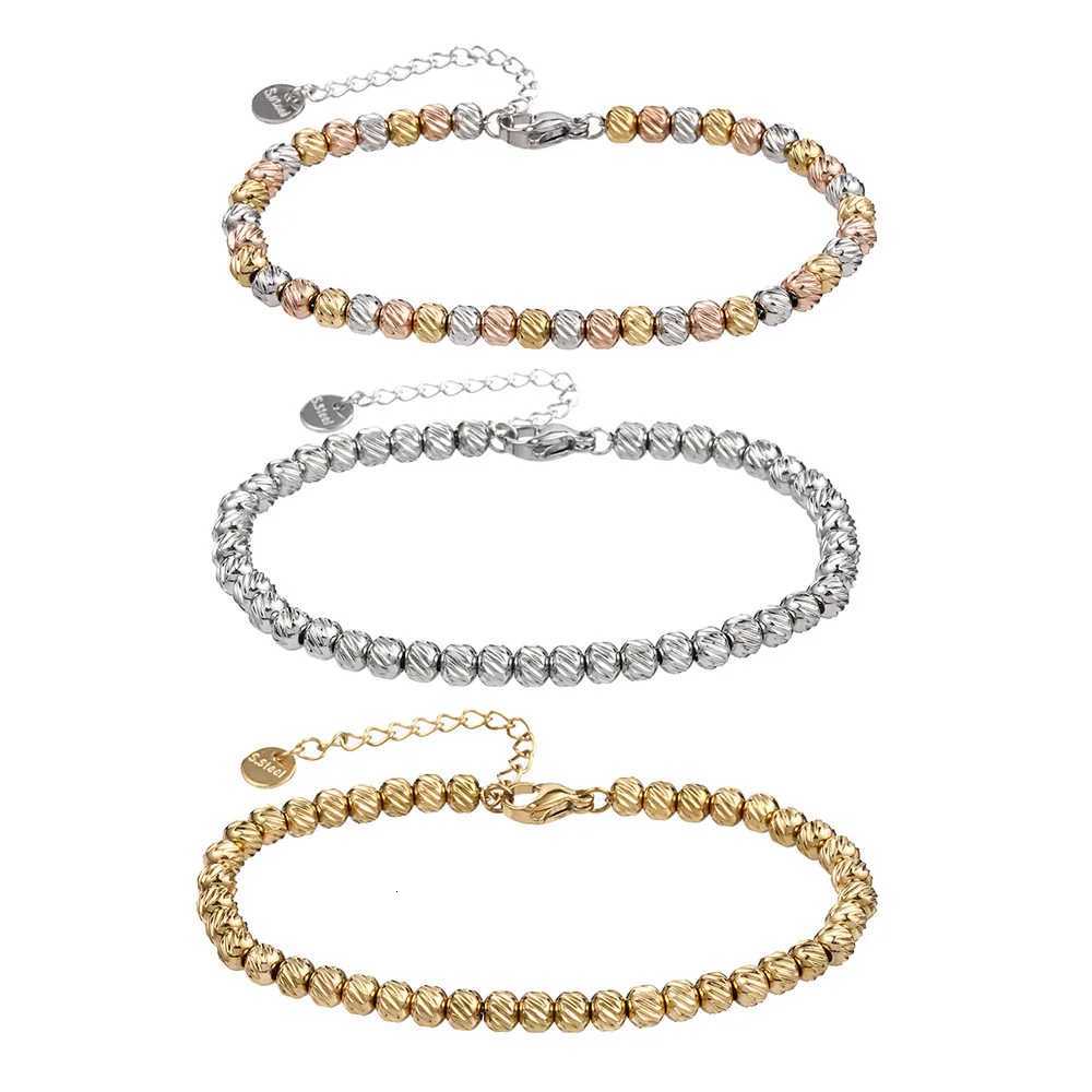 Gold Plated Metal Beaded for WomenAdjustable Stainless Steel Embossing Bead ChainChic Female Jewelry Gifts M251213