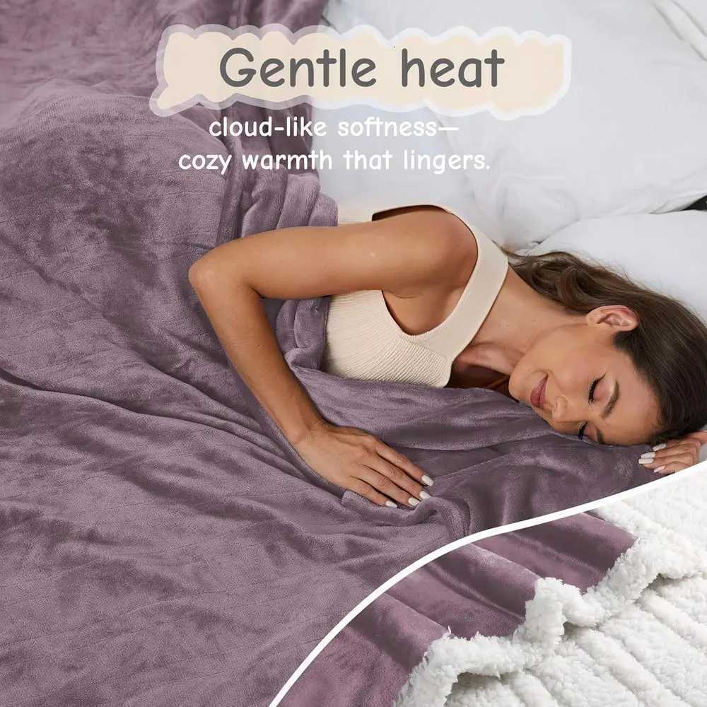 Queen Size Electric Blanket 84x90 Purple Flannel Dual Controls 6 Heat Levels 10-Hour Timer Overheat Protection Y251212