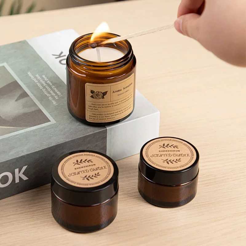 Brown Cup Aromatherapy Smokeless Scented Wax Candle For Home Decor Birthday Valentines Day Christmas Gift Glass Jar H251213 W260303