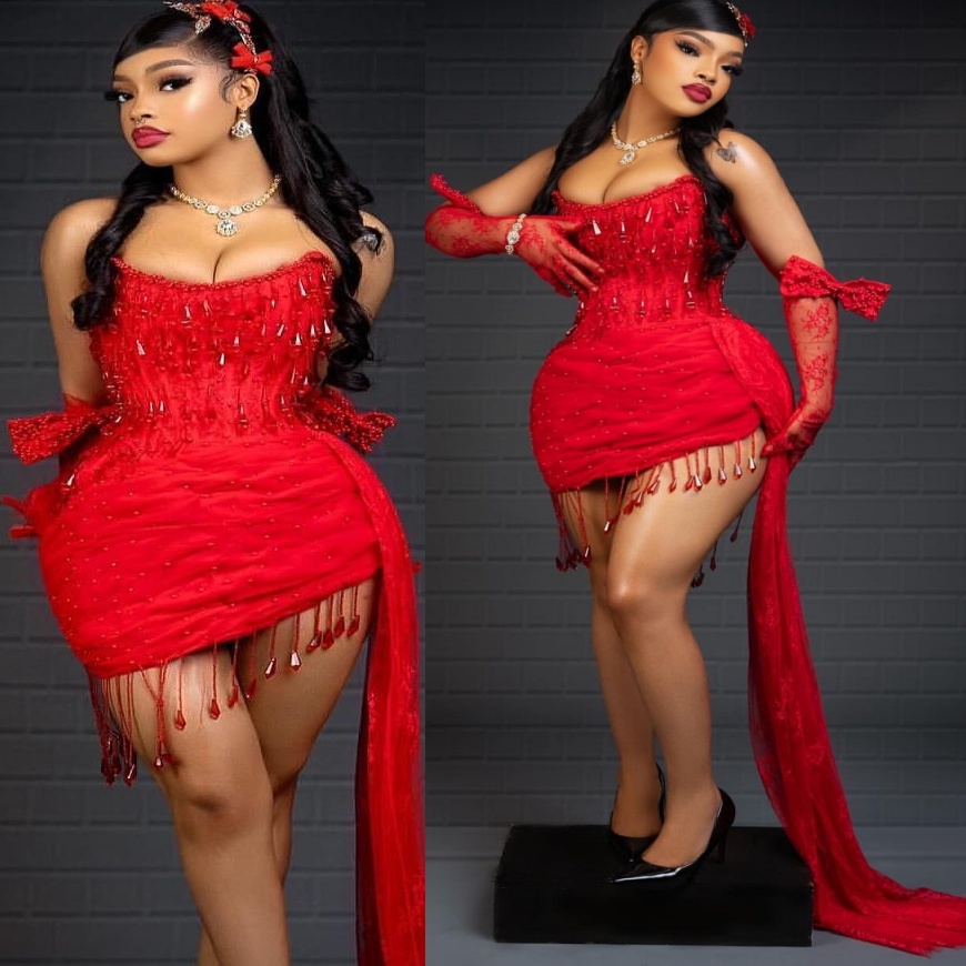 2026 Red Sheath Cocktail Dress Strapless Pearls Rhinestones Lace Short Mini Graduation Homecoming Dresses For Special Occasions Sweetheart Gowns ZJ057