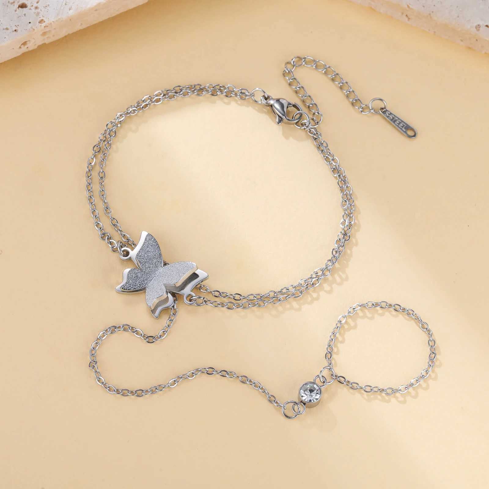 Lucktune Butterfly Charm Stainless Steel Double Layer s For Womens Hand Fashion Gold Color Jewelry Party Gift M251213