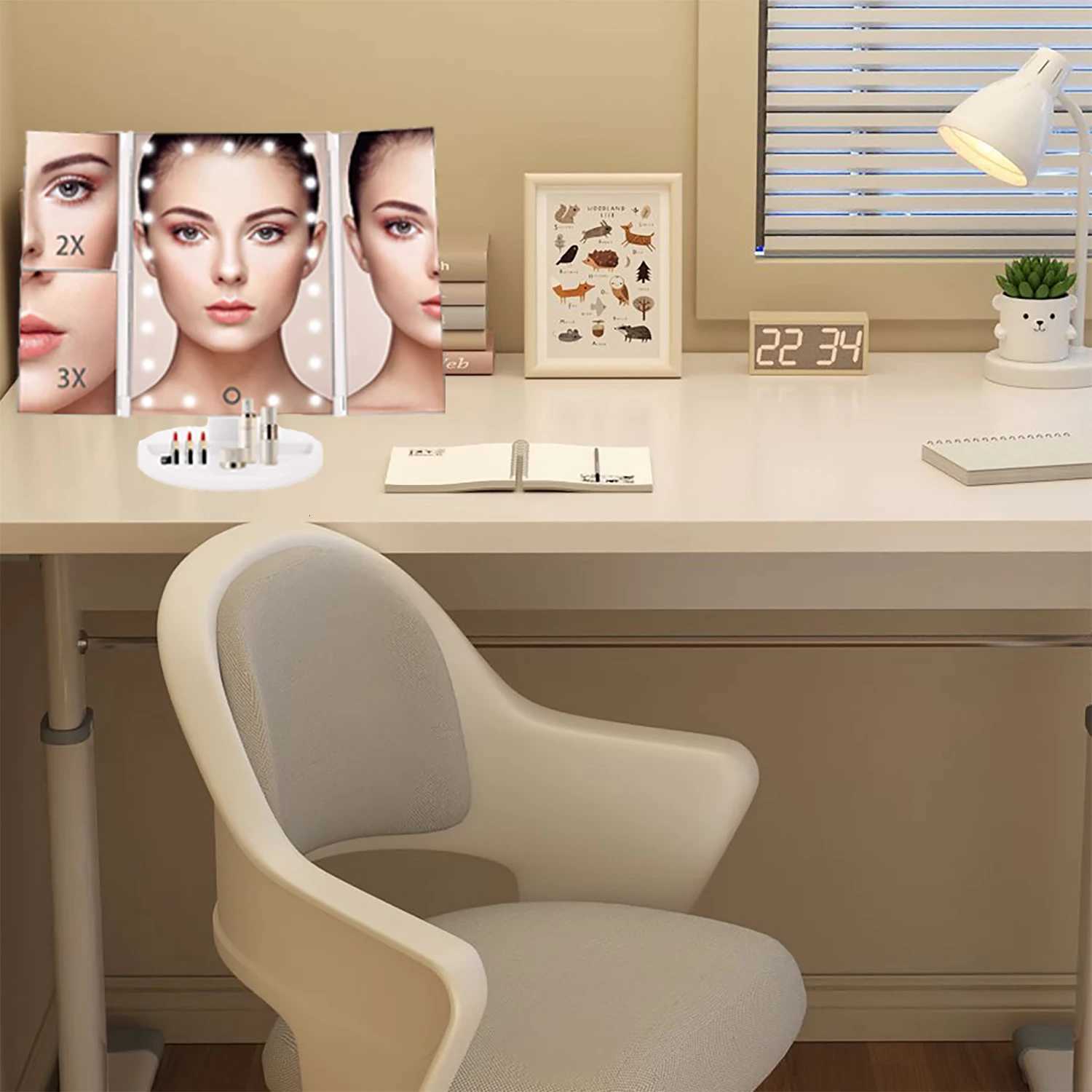 Fashionable foldable LED magnifying makeup mirror desktop organizer mirror a wonderful gift for Valentines Day birthdayT251213