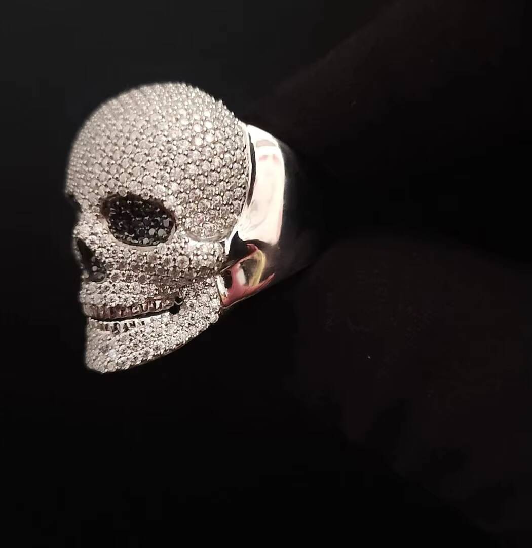 Indian Manufacture Handcrafted Silver Iced Out Skull Diamond Ring Durable and Stylish Jewelry for Gifts Available for Best Price