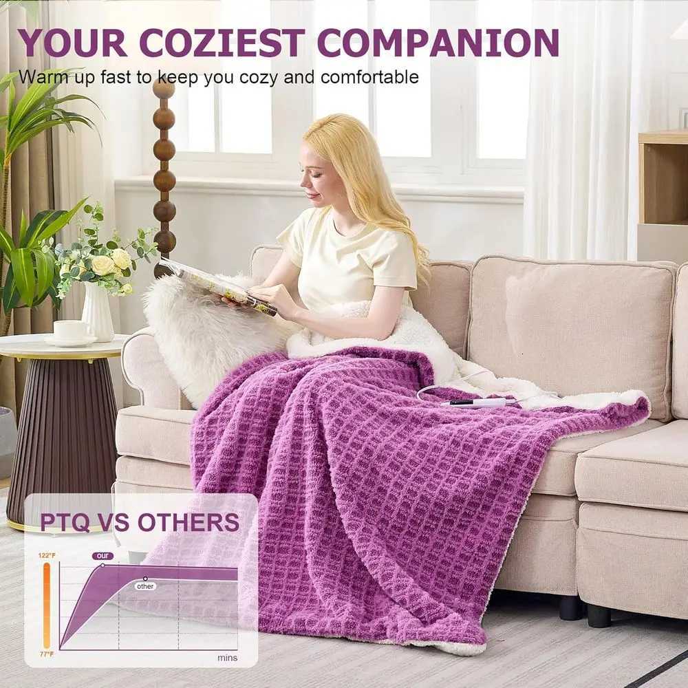 Purple Electric Heated Blanket with 6 Heat Levels 10 Timer Options Ultra-Soft Faux Fur Machine Washable Ideal Gift 62x84 Y251212
