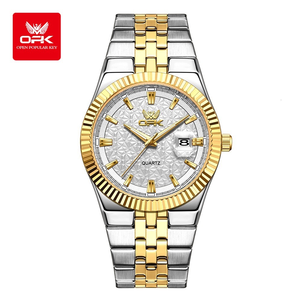 OPK Designer Men's Watches With A Sense Of Design, Steel Band Men's Wristwatches, Calendar, Waterproof, Luminous Quartz Watches, Free Shippi