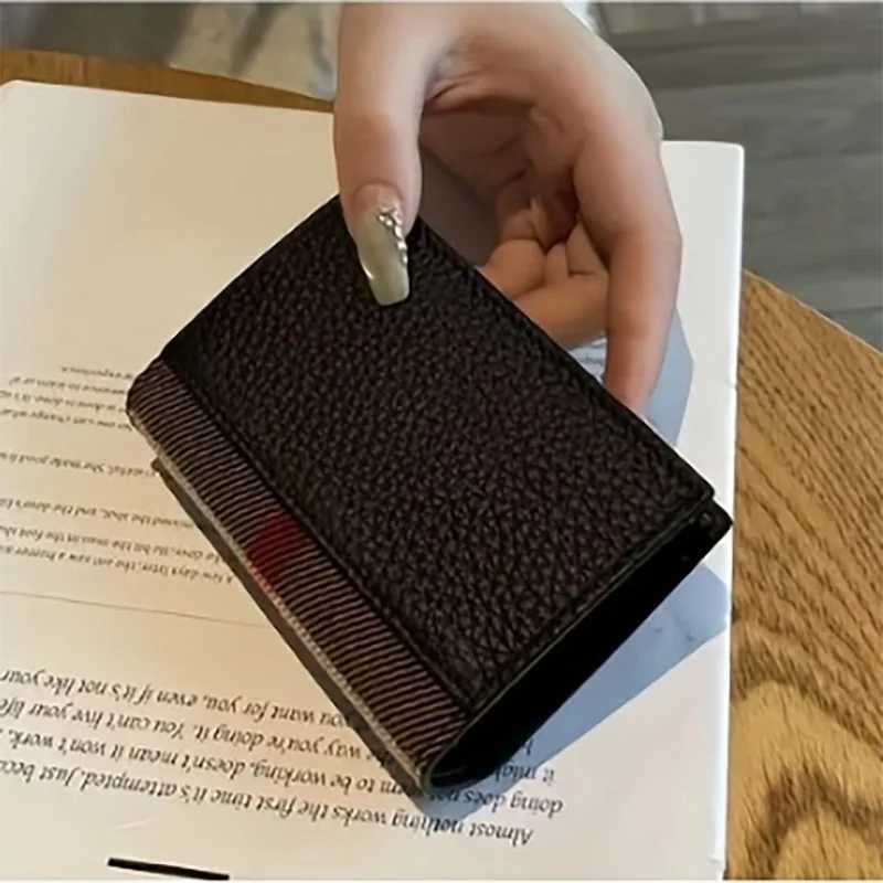 1pc Genuine Leather Vintage Card Holder for Wen Stylish Mti-Slot Wallet with Snap Closure Brown Beige Plaid Design Y251213