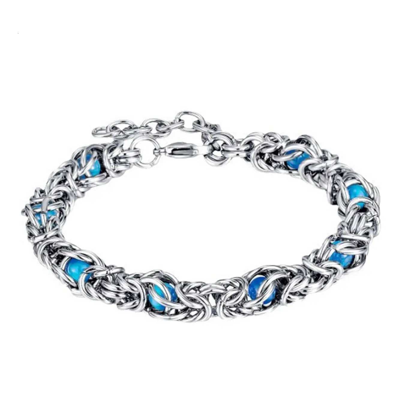 Mens Hip Hop Blue Beads Stainless Steel Chain for Men M251213