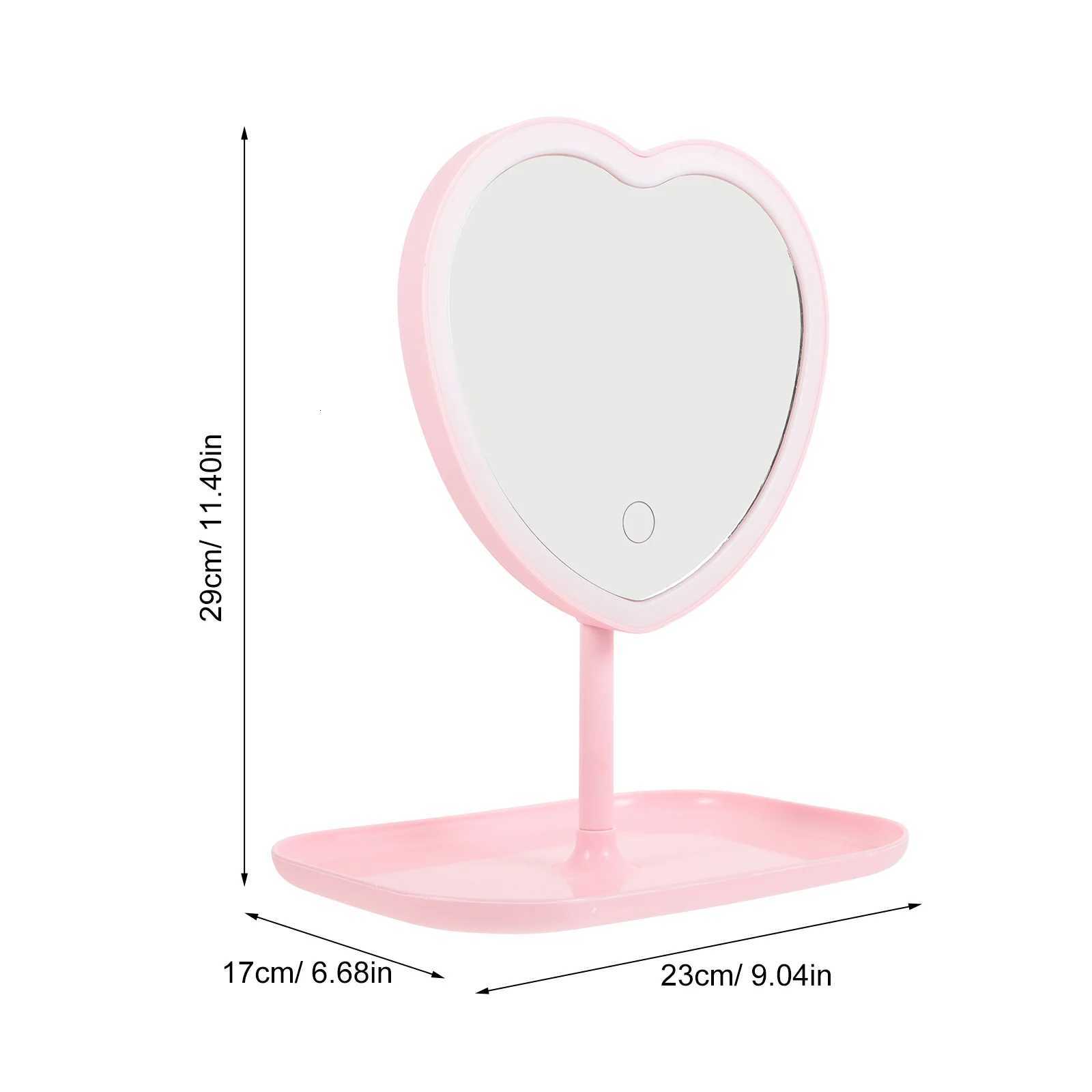 Heart Makeup USB Rechargeable LED Lighted Desk Mirror Movable Vanity Mirrors Table LED Mirror girls make up supplies Home DecorT251213