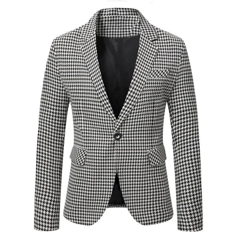 Mens Street Style Checkered Blazer - Loose Fit Casual Suit Jacket Spring Autumn Wear 251211
