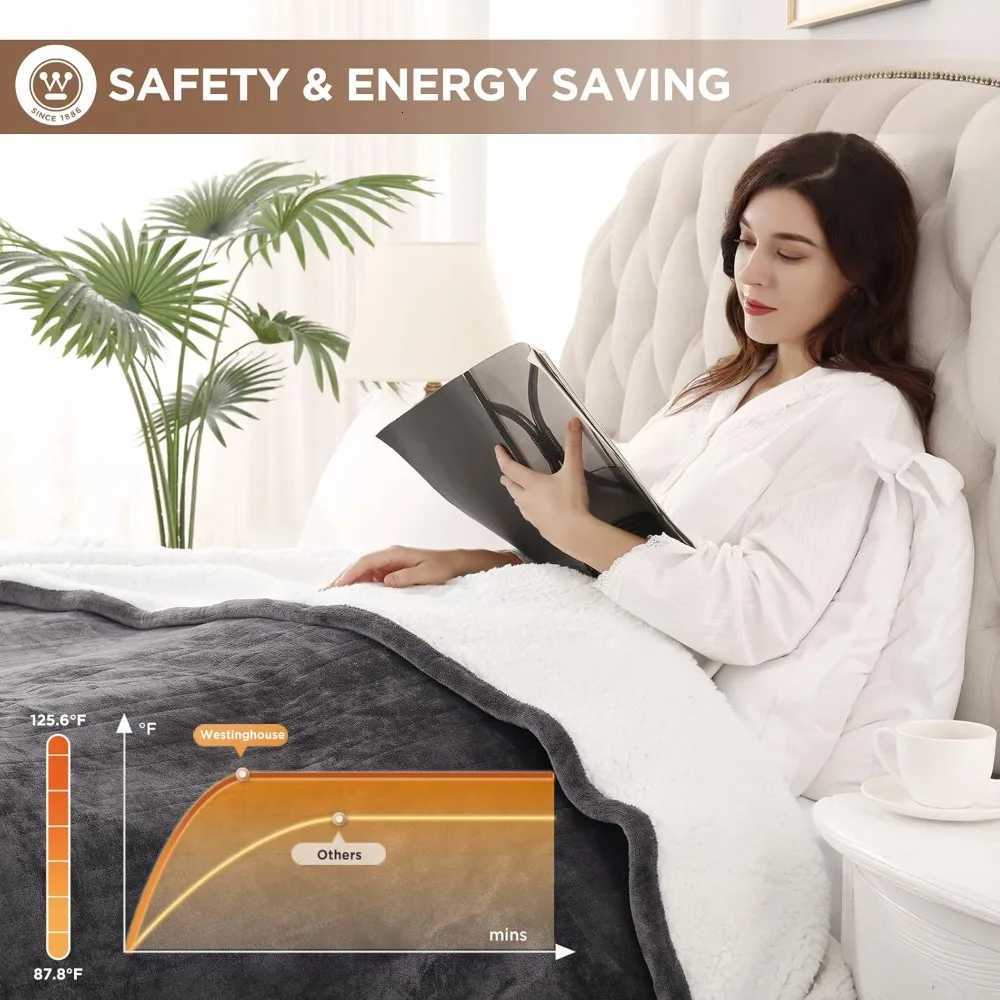 Heated Blanket Full Size Soft Flannel to Sherpa Electric Blanket with 10 Heating Levels 1-12 Hours Auto Shut Off Fast Heating Y251212