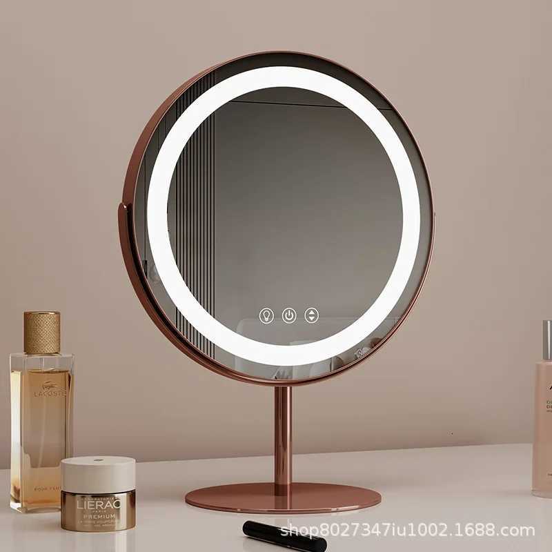 Circular desktop LED makeup mirror with light smart sensing touch makeup fill light mirror rotatableT251213